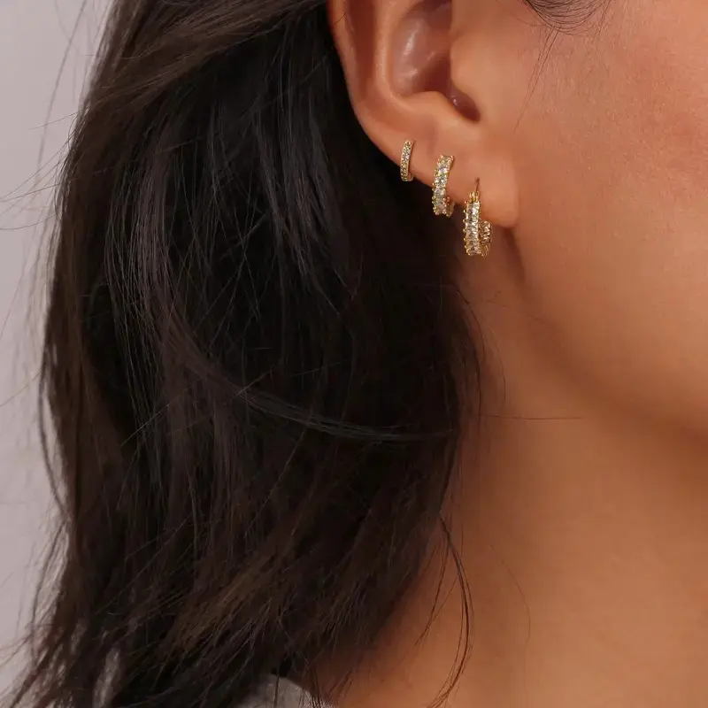 Mai Rui  6PCS 14K Gold Hoop hypoallergenic Earrings Gold Plated Earring Set Rhinestone Cubic Zirconia Hoop Earrings Chunky Small Gold Hoops Huggie Earring for Women Gold Jewelry for Woman platadeley non-tarnish Christmas Gifts