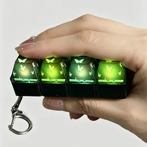 Stress-Relieving Mechanical Keyboard Fidget Toy - Unisex, Butterfly Pattern Crystal Keycaps with LED Lights, Portable Keychain Pendant, Fidget Toys for ADHD, calm Anxiety Relief