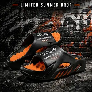 Casual Black Summer Slide Slippers for Men, Simple Design Comfortable Home Slippers, Non-slip Soft Lightweight Slipper for Indoor & Outdoor Wear, Walking Shoes, Footwear, Beach Shoes Slippers