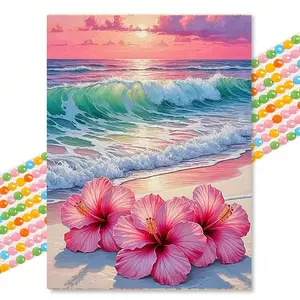 Beach Sunset Jasmine Diamond Painting Kit, Dreamy Island Wind Round Drill 30x40cm DIY Stress Relief Wall Art for Living Room Entryway