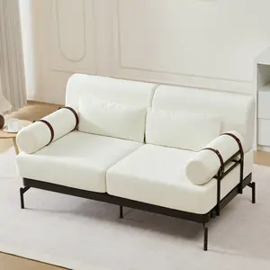 Modern Loveseat Sofa 59" Sofa Couch 2-Seater Sofa with Flexible USB Ports , Unique Cylindrical Armrests for Living Room, Beige