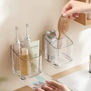 Simple Divided Toothbrush Holder with Drainage Slot, Wall Mounted No-Drill Bathroom Organizer Rack, Christmas Home Goodie, Toothbrush Storage, Bathroom Accessory