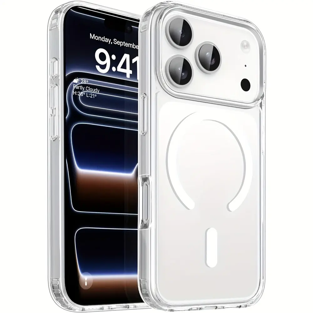 Clear Magnetic Phone Cover in a Timeless Design - Works with Wireless Charging - Shockproof And Resistant to Yellowing - Made for Iphone 17, 16, 15, 14, 13, 12, 11 Pro And Pro Max, Scratchresistant, Durable Case, Slim Phone Case Protective Smartphone