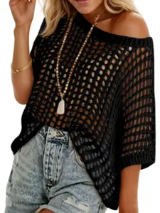 Dokotoo Plus Size Women's Summer Crew Neck Short Sleeve Top, Casual Everyday Breathable Knitted Mesh Pattern, Comfortable and Stylish Design