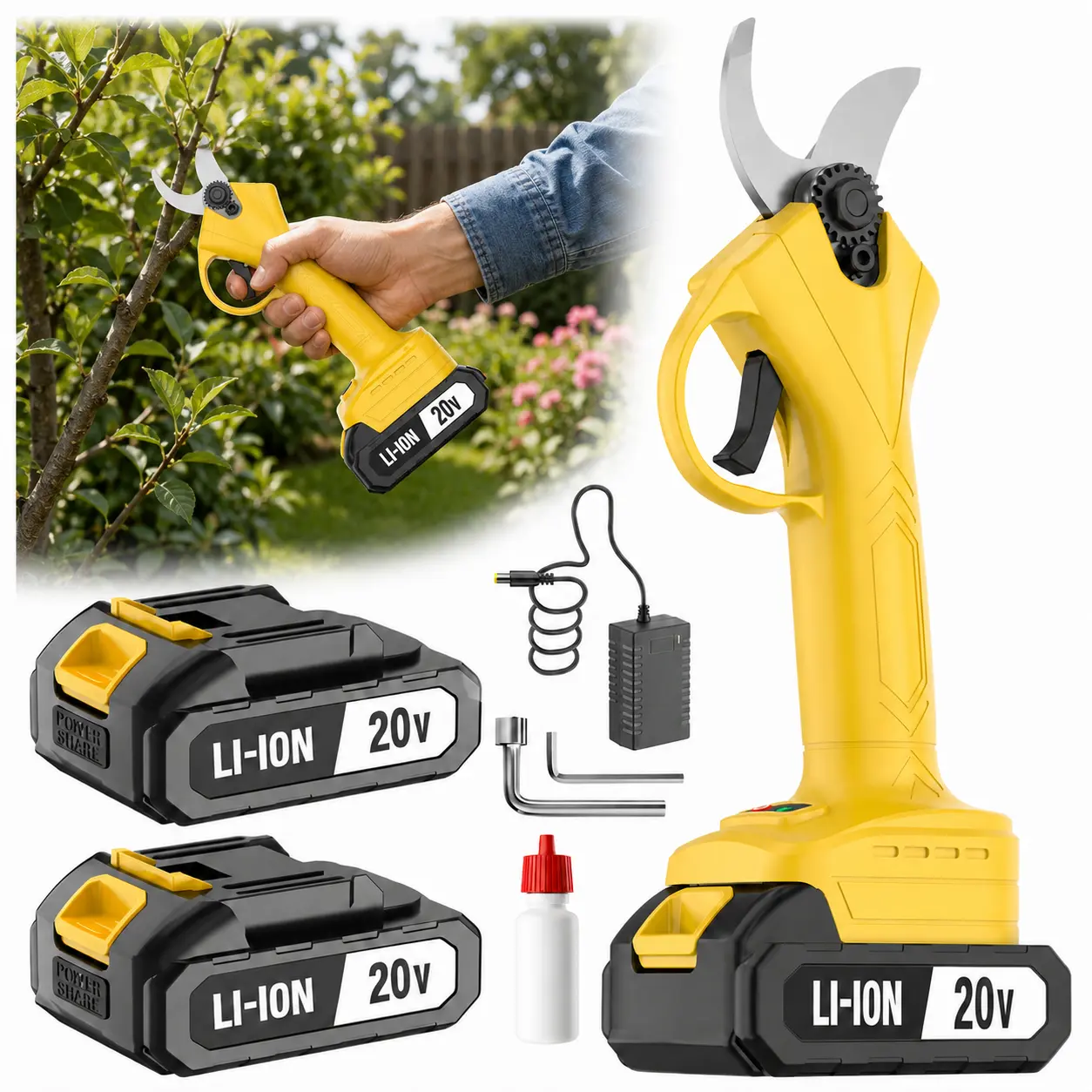 20V Cordless Electric Pruning Shears - Portable Plant Shears, Rechargeable Pruners for Gardening with Battery, Sharp Branch Cutter for Tree Pruning, Backyard Maintenance