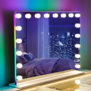VANITII Hollywood Vanity Makeup Mirror RGB 32''×23'' With 18 LED Bulbs Smart Control  Touch Sensor Wall Mount  3 Lights Adjustable White Decor
