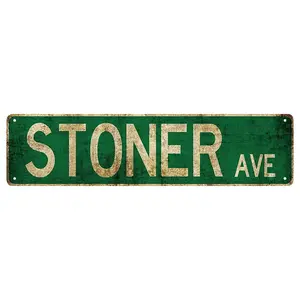 1pc Stoner Avenue Street Sign, Vintage Metal Sign for Room Decor, Men's Space Decoration, Vintage Country Style Garage Decor, Vintage Plaque Decor, 4x16 Inch