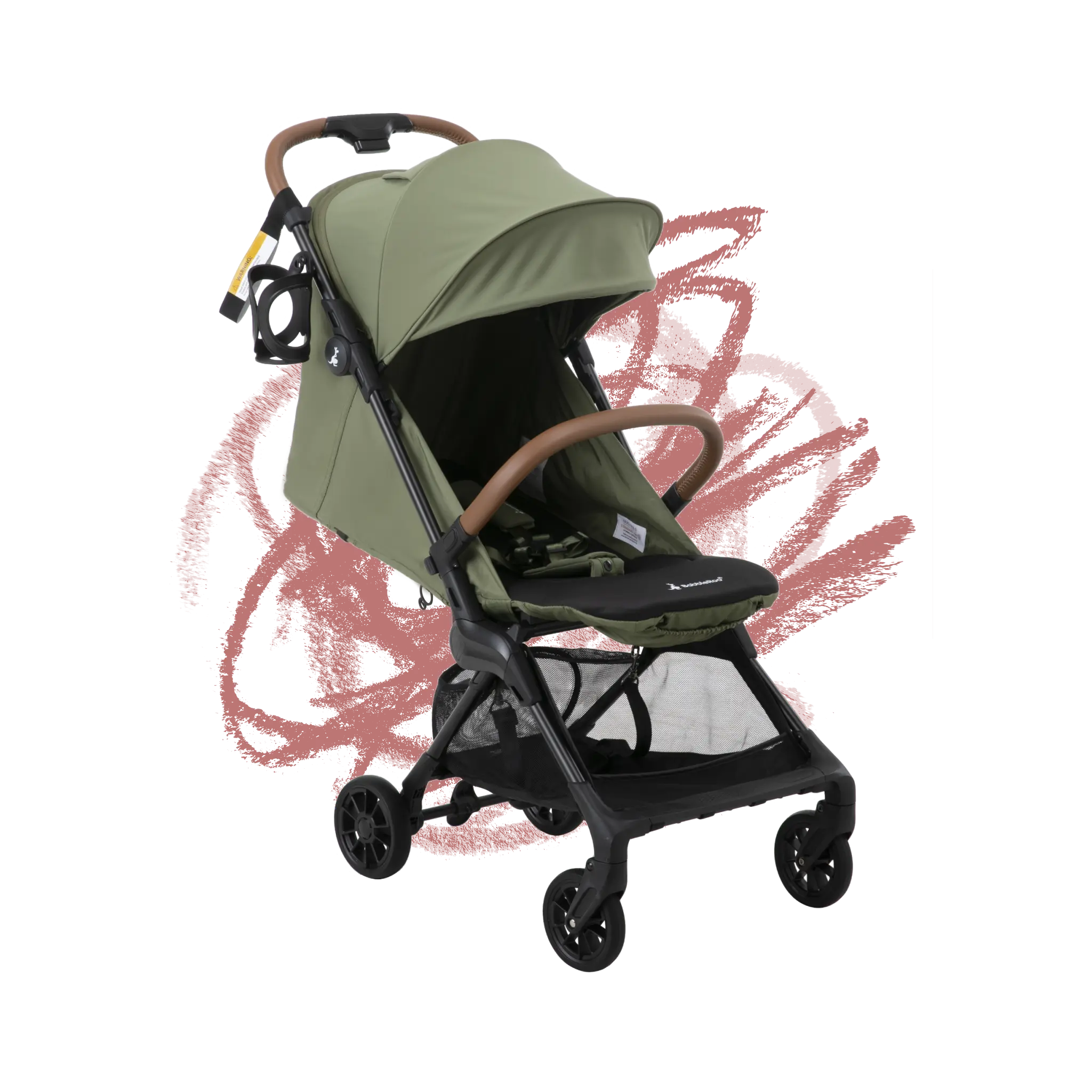 BabbleRoo Hoplite Compact Stroller | Lightweight Travel Stroller for Airplane (12.3 lbs), from Birth to 55 lbs, Easy Fold, PU Wheels, Alloy Frame, Near-Flat Recline, Cup Holder, Baby stroller