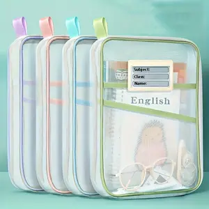 Thick L-Shaped File Bag Large Capacity Mesh Storage Bag for Students, Portable Zipper Bookbag with Handle, All Seasons Use