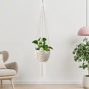 1pc Bohemian Hanging Planter Baskets, Crochet Long Plant Hanger with S Shaped Hooks, Macrame Plant Holder Durable Woven Rope for Bedroom, Living Room, Garden, Home Decor, Garden Accessories