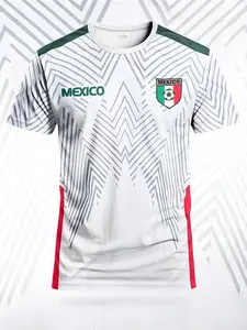 Men's Mexico Football Jersey, Slim Fit Breathable Sportswear, Vibrant Geometric Pattern, and Stripes, Casual Training Wear