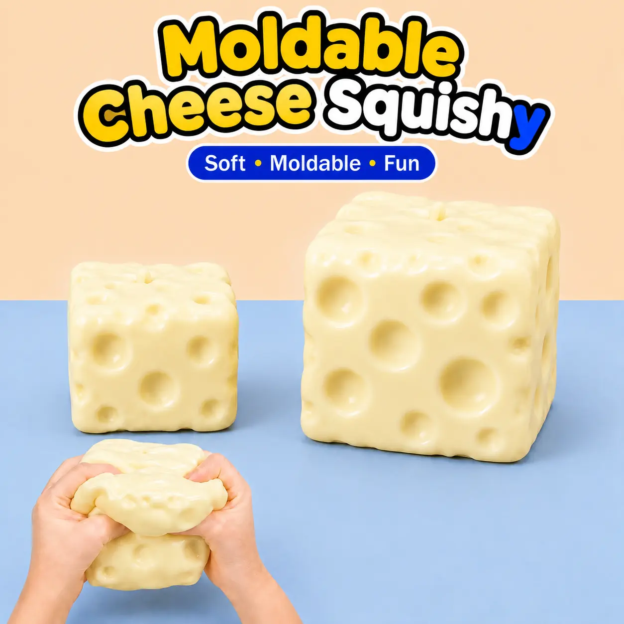 Moldable Cheese Block Squishy Toy, Vaseline Filling,Non-Rebound Sensory Stress Ball, Soft Squeeze Fidget Toy for ASMR, Desk Relaxation and Sensory Play, 1PC