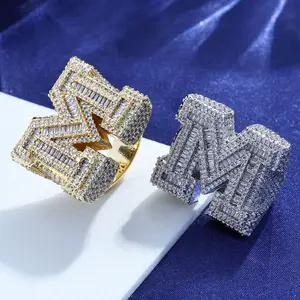 Men's Hip Hop Alphabet Letter M Ring with Artificial Gemstones, Men's Accessories, Valentine's Day Couple Jewelry Gift, Alphabet Letter Ring