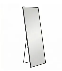 59"x16" Full Length Mirror Floor Standing, Anti-Rust Aluminum Frame, Rectangle, Black
