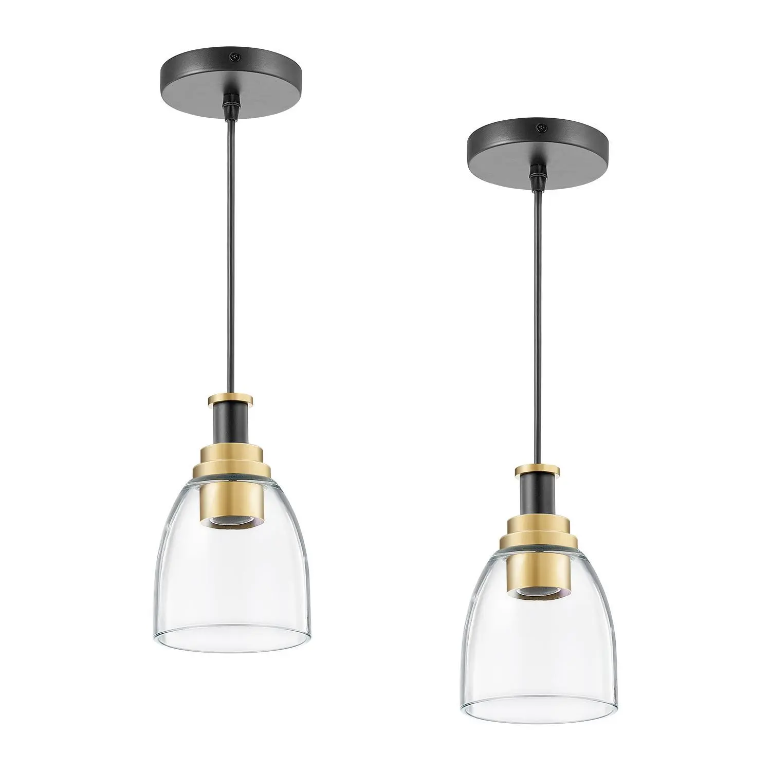 【Summerfinds】VEVOR 1-Light Pendant Light 2 Pack Kitchen Island Lights with Clear Glass Shade & Hanging Cord Black and Gold Finish Adjustable Height Pendant Lighting for Bedroom Hallway Entryway Kitchen