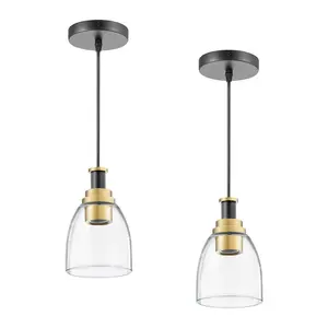 【Summervibes】VEVOR 1-Light Pendant Light,  , 2 Pack, Kitchen Island Lights with Clear Glass Shade & Hanging Cord, Black and Gold Finish, Adjustable Height, Pendant Lighting for Bedroom, Hallway, Entryway, Kitchen
