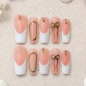 Divineluxe Nails｜10PCS 100% Handmade Press-On Nails｜Reusable Colorful Art Acrylic Stylish｜Luxury French Elegant｜D158 1.2 Inch