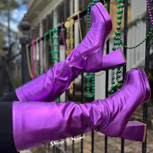 PRESLEY-01/2025 Purple Metallic Faux Leather Platform Gogo Boots