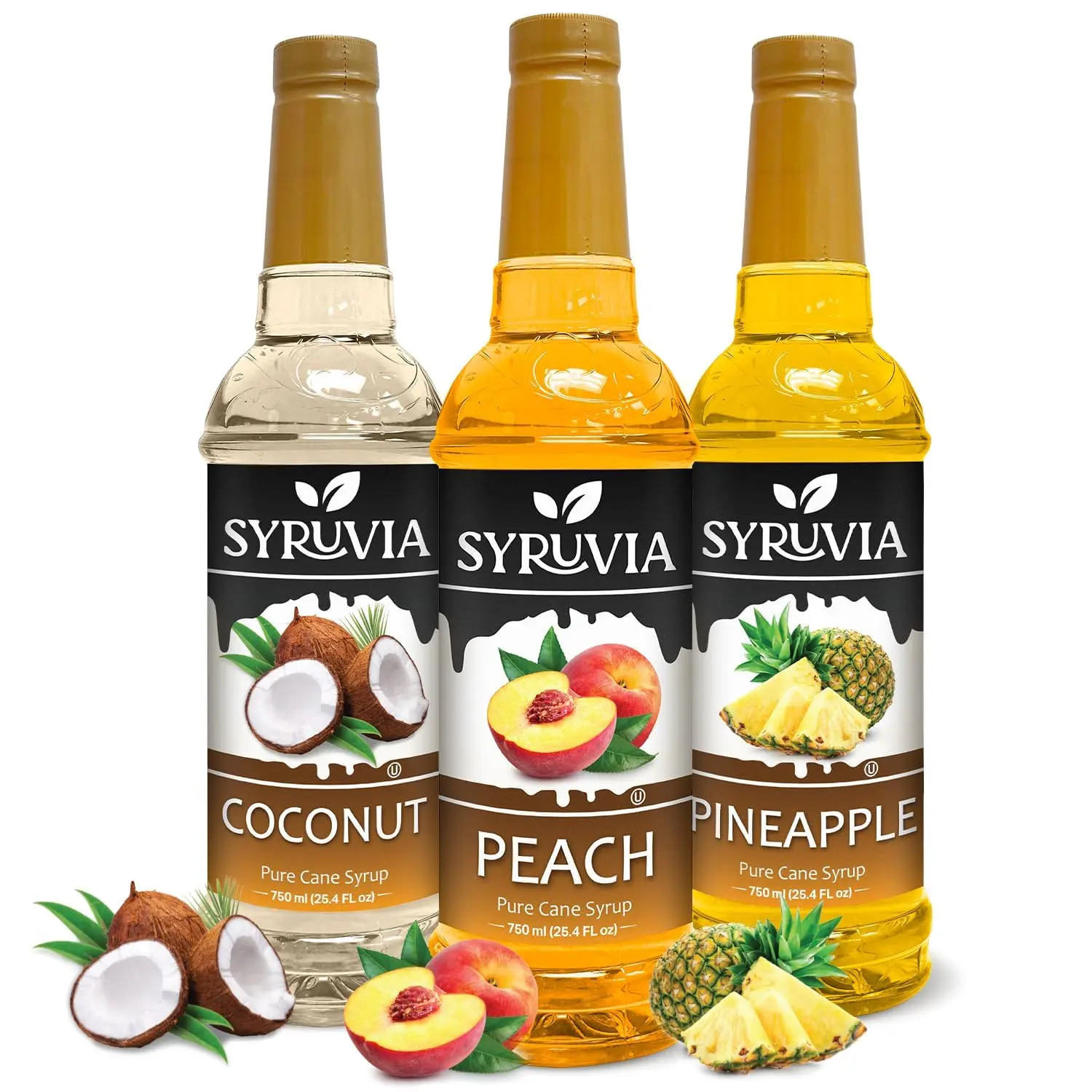 Syruvia Variety Pack - Coconut, Peach & Pineapple Syrup 25.4 Fl oz (3-Pack)