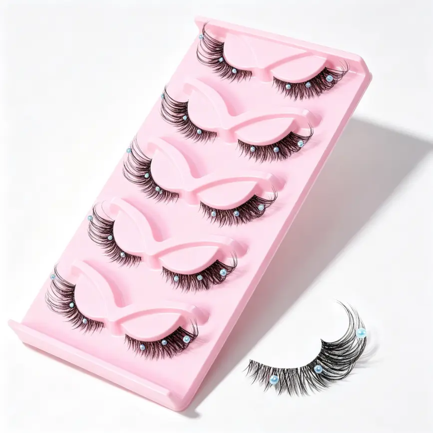 5 Pairs Rhinestone Crystal False Eyelashes, Fluffy Volume Wispy Lashes, Sparkly Diamond Eye Lashes for Halloween Rave Party Stage Cosplay Makeup