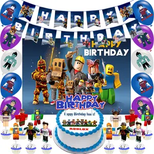 Roblox Themed Happy Birthday Party Decorations Set - Banner, Balloons, Cake Topper & Backdrop for Gaming Birthday Celebration