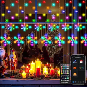 Avatar Controls Smart Christmas Snowflake Lights, 15FT/33FT Outdoor Icicle Lights with APP Control & Music Sync, Waterproof Connectable, 105 Scene Modes for Roof, Window, Yard, Patio