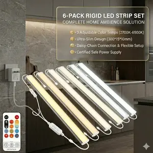 Wireless LED Rigid Under Cabinet Lights (6-Pack), Rechargeable Picture Bar Lights with Remote, 3 Color Temperatures Dimmable Gallery Light for Closet, Shelf, Pantry & Kitchen, Black lamp Flexible Strips