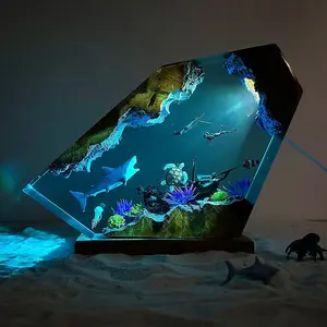 Resin Wooden Craft Night Light - Great White Shark, Sea Turtle, Diver Designs, Modern Simplicity, Multiple Dimensions, Lighted Display, Bedroom Gift Ideas for Indoor Recreation Enthusiasts (Christmas, Birthday Presents)