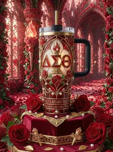 Delta Sigma Theta Stainless Steel Tumbler with Handle – Sorority-Inspired Insulated Cup, Perfect DST Gift for Sisters