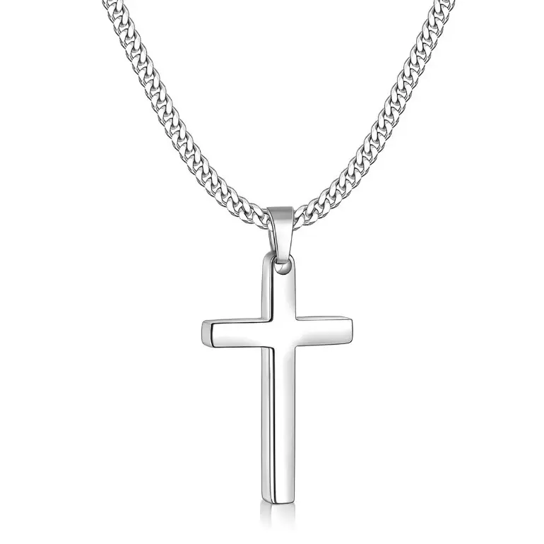 Cross pendant link chain necklace, suitable for both men and women, made with stainless steel gold and silver accessories, hip hop fashion jewelry, trendy and stylish accessories Valentine’s Day gift.
