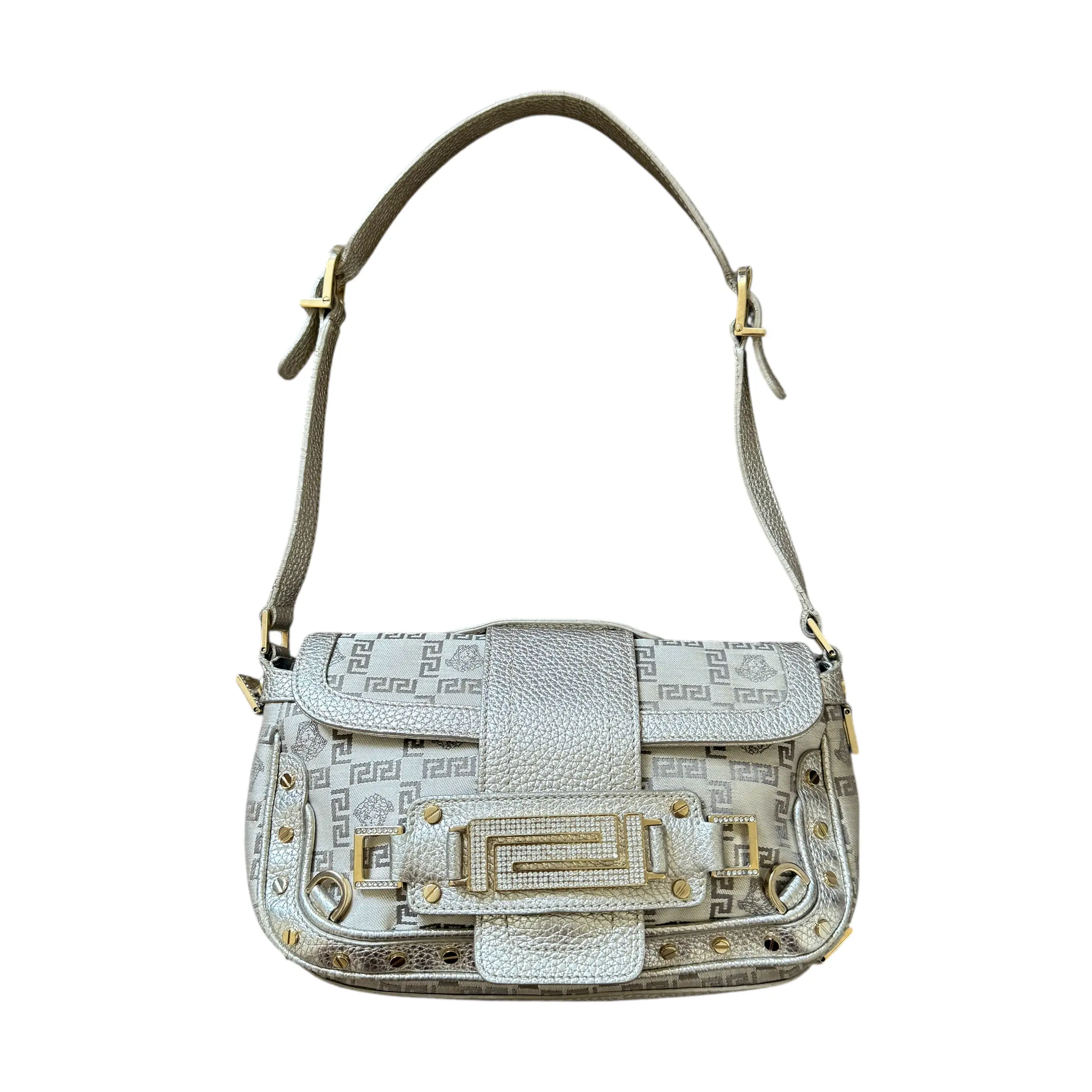 Pre-owned VERSACE Medusa Shoulder Bags logo light gold shoulder bag authentic with COA