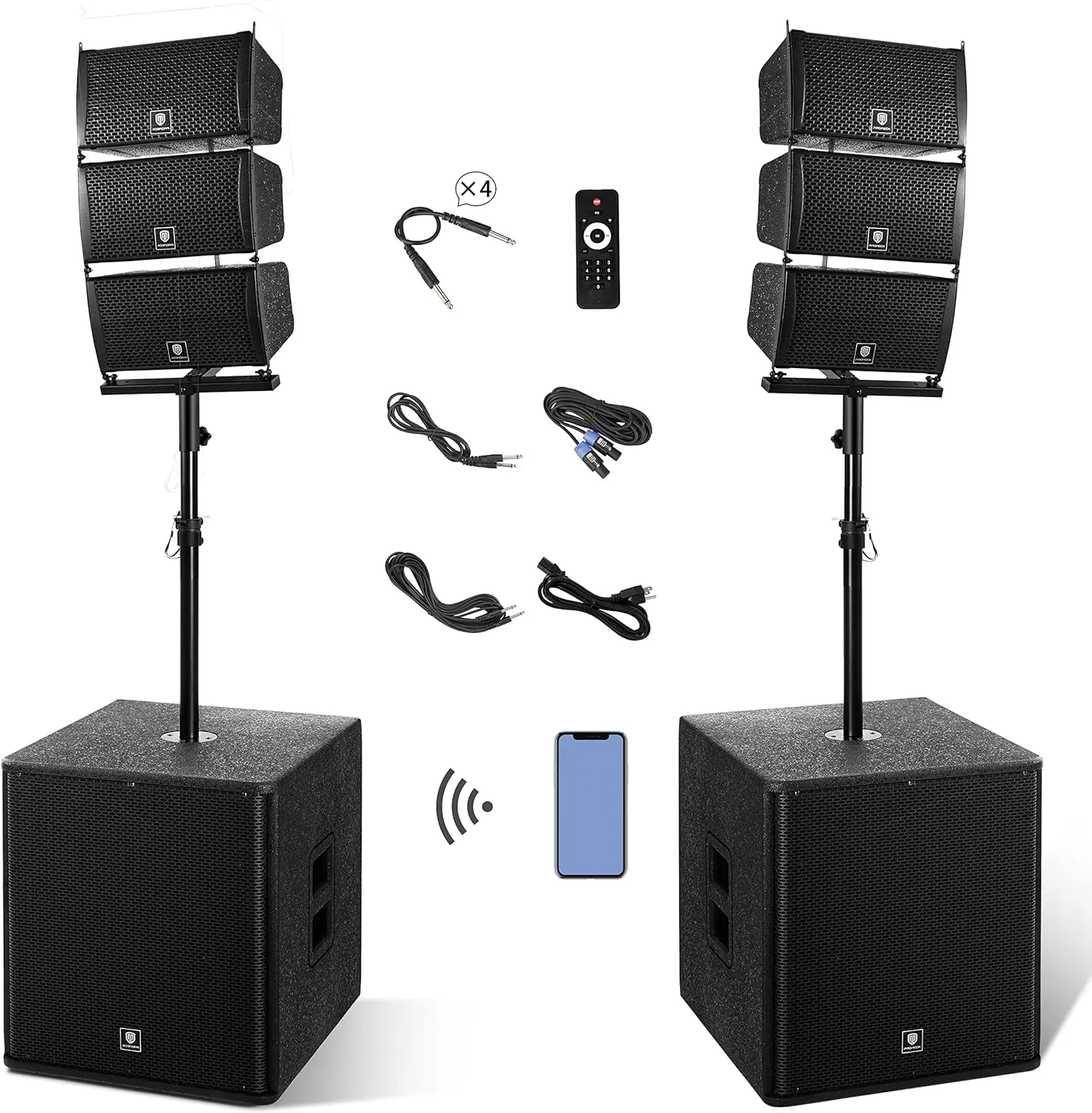 PRORECK Club 8000W P.M.P.O Powered PA Speaker System, 6 Line Array Speakers & 2PCS 18 Inch Subwoofers, Bluetooth USB SD Card Audio System with Remote Control for Wedding Church Conference Stage Party