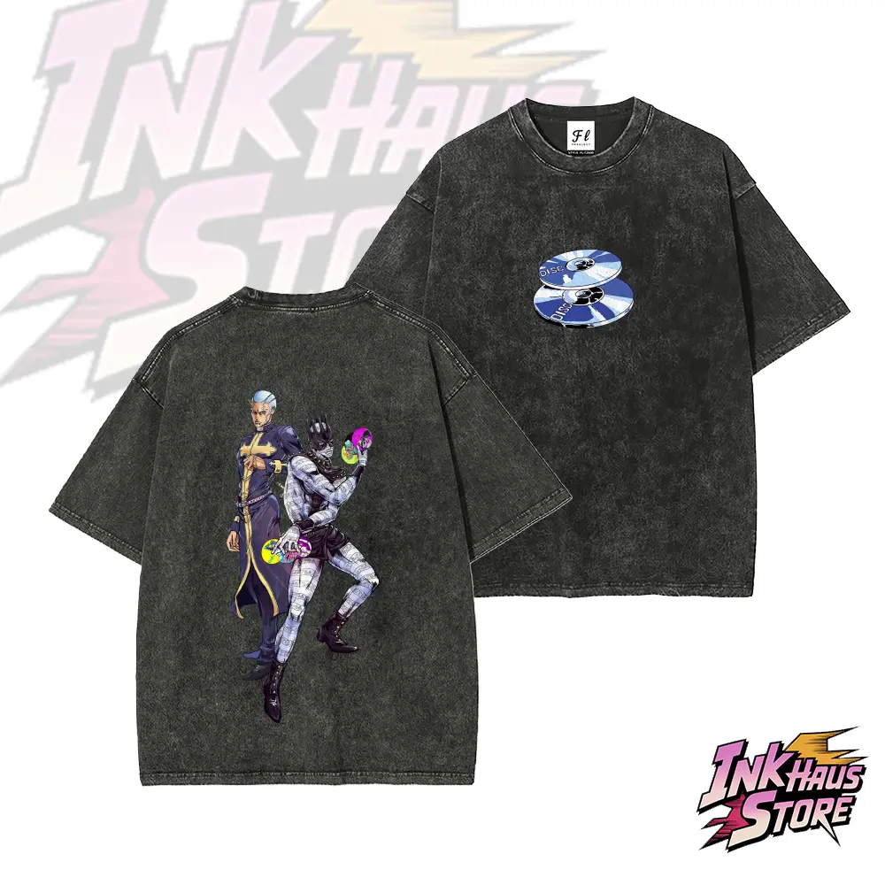 Enrico Pucci, the main antagonist of *JoJo's Bizarre Adventure: Stone Ocean*, and his Stand, Whitesnake，anime fashion streetwear gym fit--Short Sleeve Cotton Unisex Retro wash Tee