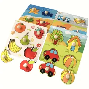 Wooden Cartoon Puzzle Board, 1 Set Colorful Fruit & Car & Animal Matching Puzzle Toy, Cognitive Toy, Animal Shape Puzzle, Shape Recognition Puzzles