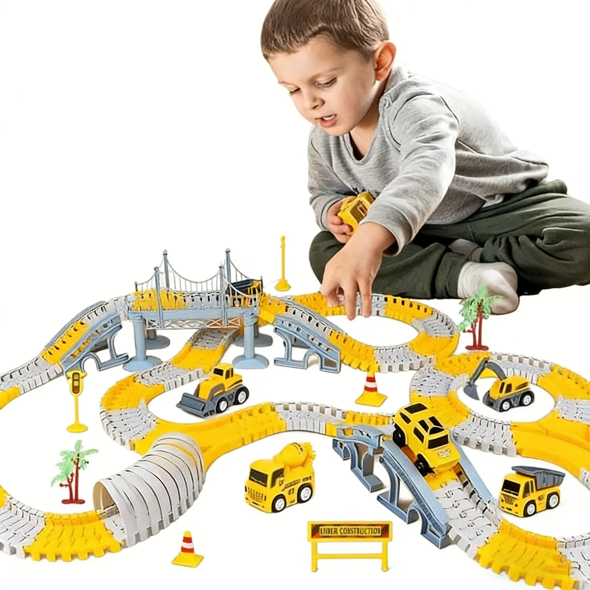 TongLi Electric Track Car DIY Assembly Set, Kids Track Car Toy, Engineering Vehicle Track Playset, Hands-On Skill Building Toy, Perfect Birthday & Christmas Gift Set, Suitable for Kids Ages 4-6, Holiday & New Year Gift Toy