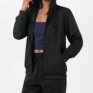 Women’s casual sports hooded jacket/cardigan top, solid color, suitable for everyday wear, outdoor activities, sports, fitness, and running; women’s outerwear, cardigan sweatshirt, women’s tops