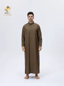Men's Coffee Color Traditional Arabic Robe, Islamic Clothing for Daily Prayer, Loose Comfortable Middle Eastern Style, Large Size, All Seasons
