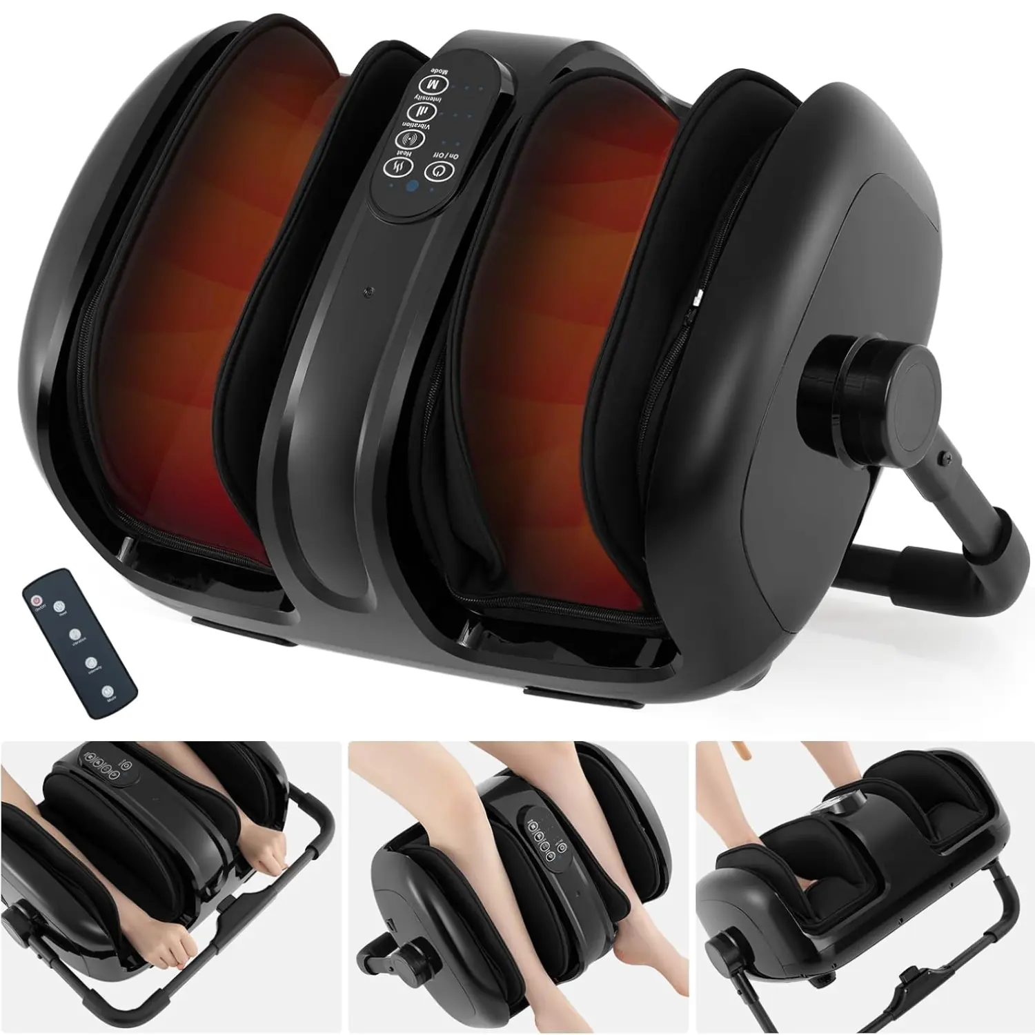 Costway Foot Massager with Heat, Remove Control, 2 Vibration Options, 5 Mode & 5 Compression Intensity, 360°Adjustable Stand, Electric Foot Massager, Shiatsu Feet Massager for Calf Arm Relax