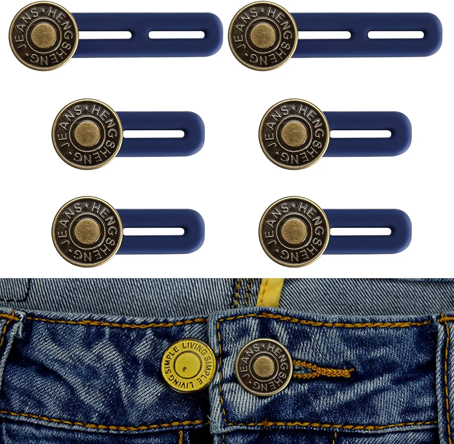 Women's Jeans Button Extender Sewing Craft Kit - 6pcs Easily Attachable Premium Durable Material Sewing Tools, Extends Jeans Lifespan, Blue & Brown Options (Limited Sale), Multiple Times Use