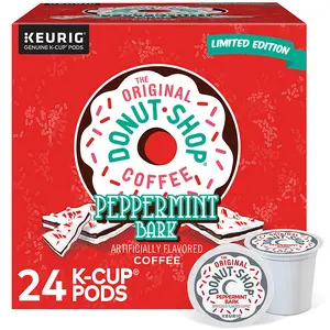 The Original Donut Shop Peppermint Bark Coffee - Light Roast Coffee - Keurig K-Cup Pods - Holiday Coffee Flavor- Peppermint Coffee - High Box Count