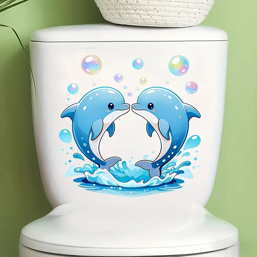 Creative Dolphin Toilet Sticker, Bathroom Tank Decal, Glass Window Peel & Stick, Bedroom Wall Art, Spring New Design, Self-Adhesive Vinyl, Bathroom Decorations, Bathroom Decoration Supplies
