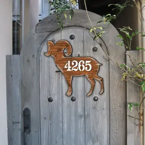 Designocracy MA8198228-12 12 in. Ram Wooden Custom House Number Sign Decor