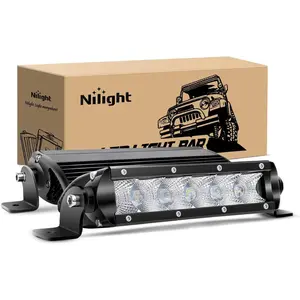 Nilight Super Slim Single Row LED Light Bars (2PCS, 7Inch, 30W) - High Brightness 3600 Lumens Flood Driving Fog Lights with 2-Style Mounting Brackets for Jeep, Truck, Auto Vehicle