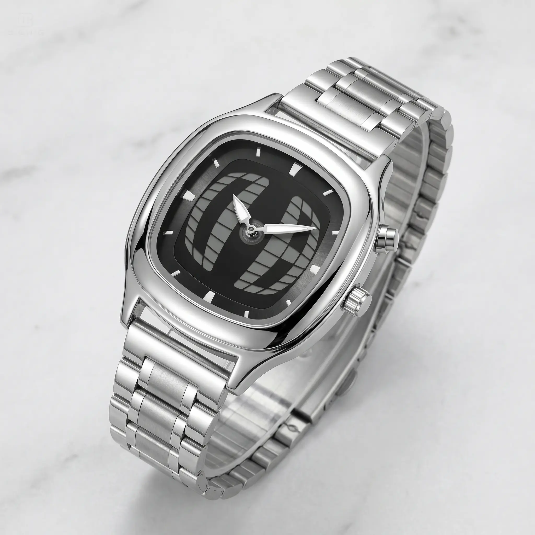 Retro TV Dial Men's Quartz Watch, Vintage Silver Stainless Steel Link Bracelet Wristwatch, Unique Globe Grid Analog Watch, Elegant Father's Day Graduation Anniversary Gift Idea