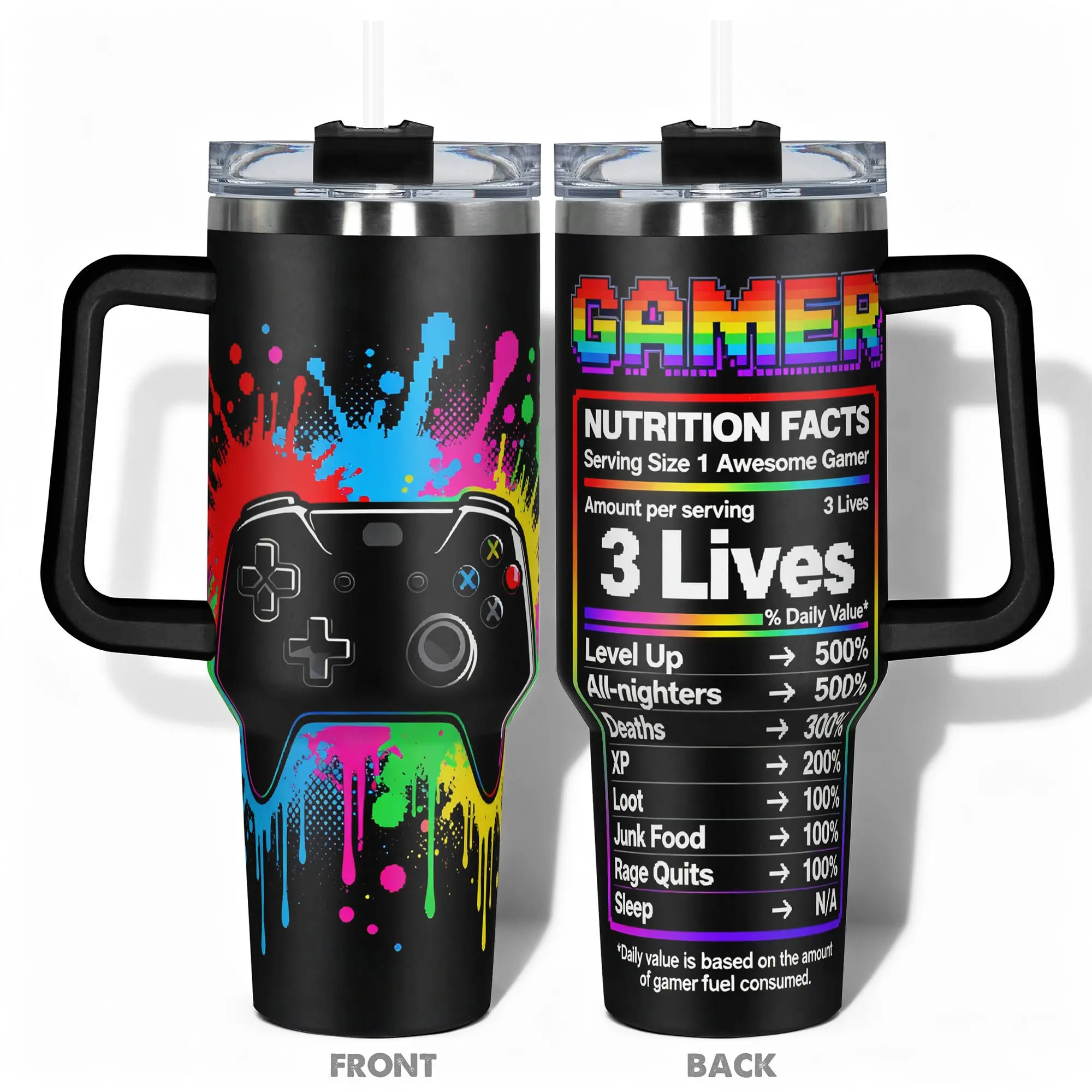 1pc 40oz/30oz/22oz/20oz/14ozCup Stainless Steel Leak Resistant Traveler Tumbler With Gamer Controller Graffiti Design, Leakproof Large Capacity, Needed for Gym, Hiking, Travel, Portable Ideal Birthday Christmas Gift Perfect Gift, Water Bottles, Drinkware