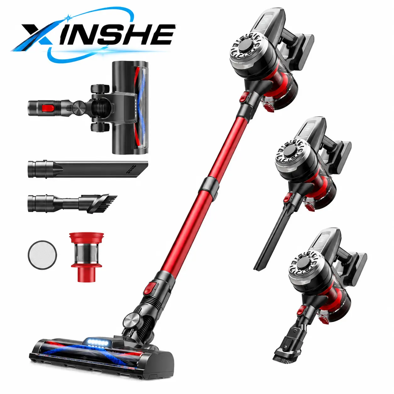 XINSHE A7 Cordless Stick Vacuum Cleaner, Lightweight Handheld Vacuum with Up to 35 Min Runtime, Designed for Pet Hair, Hardwood Floors & Home Cleaning