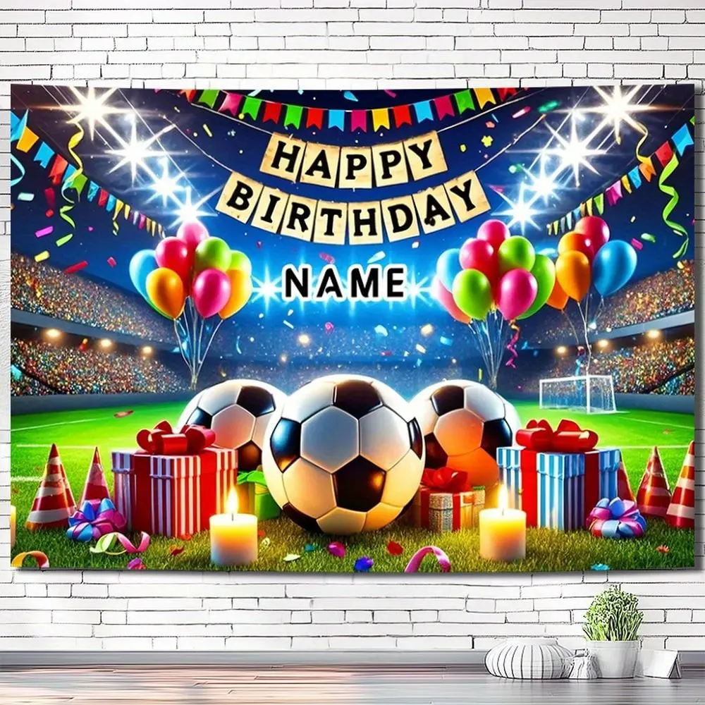1PC 2D Flat Custom Name Polyester Soccer Theme Birthday Backdrop, Kids Party Photo Prop, Personalized Football Decoration Cloth, Sports-Style Home & Festive Supplies Banner,summerwins