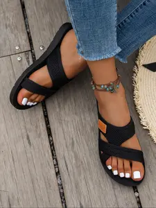 Women's Minimalist Mesh Slip-On Slide Sandals, Gifts for Her, Summer Breathable Comfortable Flat Sandals for Indoor & Outdoor Wear, All-match Lightweight Sandals for Women, Strap Slides