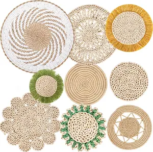 Wall Decor Boho Wall Art Set of 9, Living Room Hanging Wall Basket Seagrass Rattan Wicker decorative items Handmade Woven Round 7 Inches - 14 Inches Decor Wall Basket, Bedroom Farmhouse Bathroom Dining Kitchen Nursery Classroom Office Wall Decor