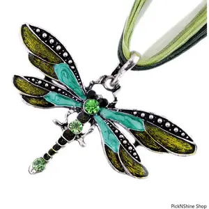 Sumeng 2024 New Women's Rhinestone Crystal Dragonfly Ribbon Drop Pendant Necklace, Whimsical Casual Fashion Jewelry, Unique Accessories, Elegant Gift for Her